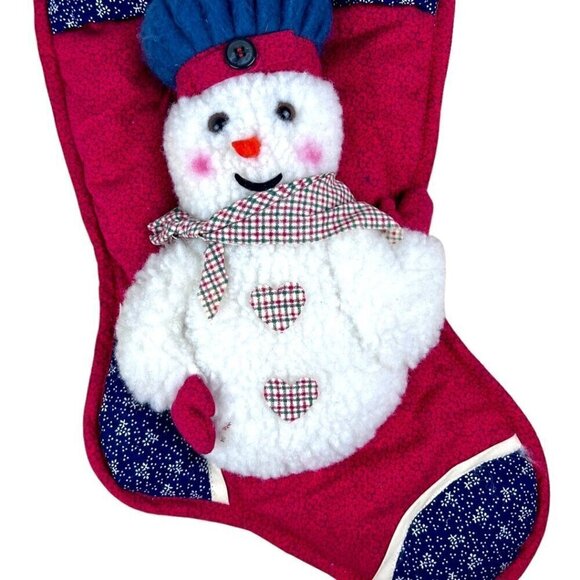 Santas Best Snowman Christmas Holiday Stocking Plush 3D Puffy Raised Quilted 17" - Picture 3 of 6